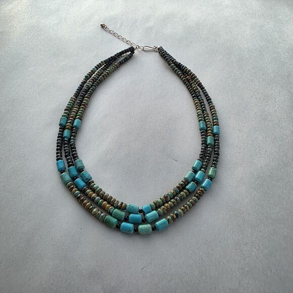 Jay King Multi Strand Necklace 18" African Turquoise New Blue Tan Western - Picture 3 of 11